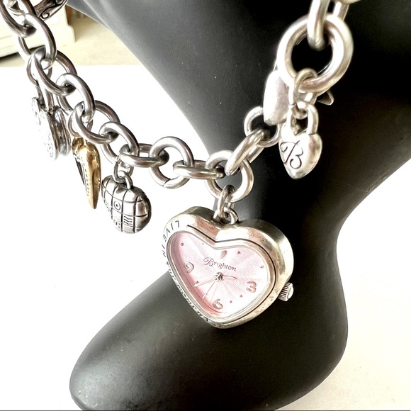 Brighton One Heart Breast Cancer Awareness Charm Bracelet Watch Silver Plated - Picture 4 of 8